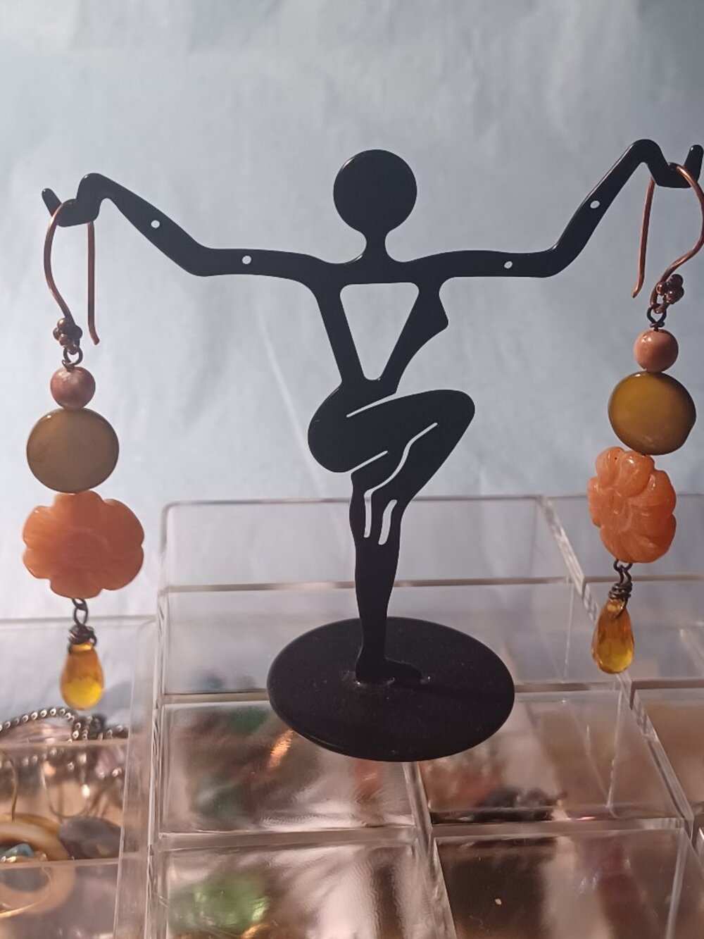Orange Aventurine & Gold Lip Shell bead earrings